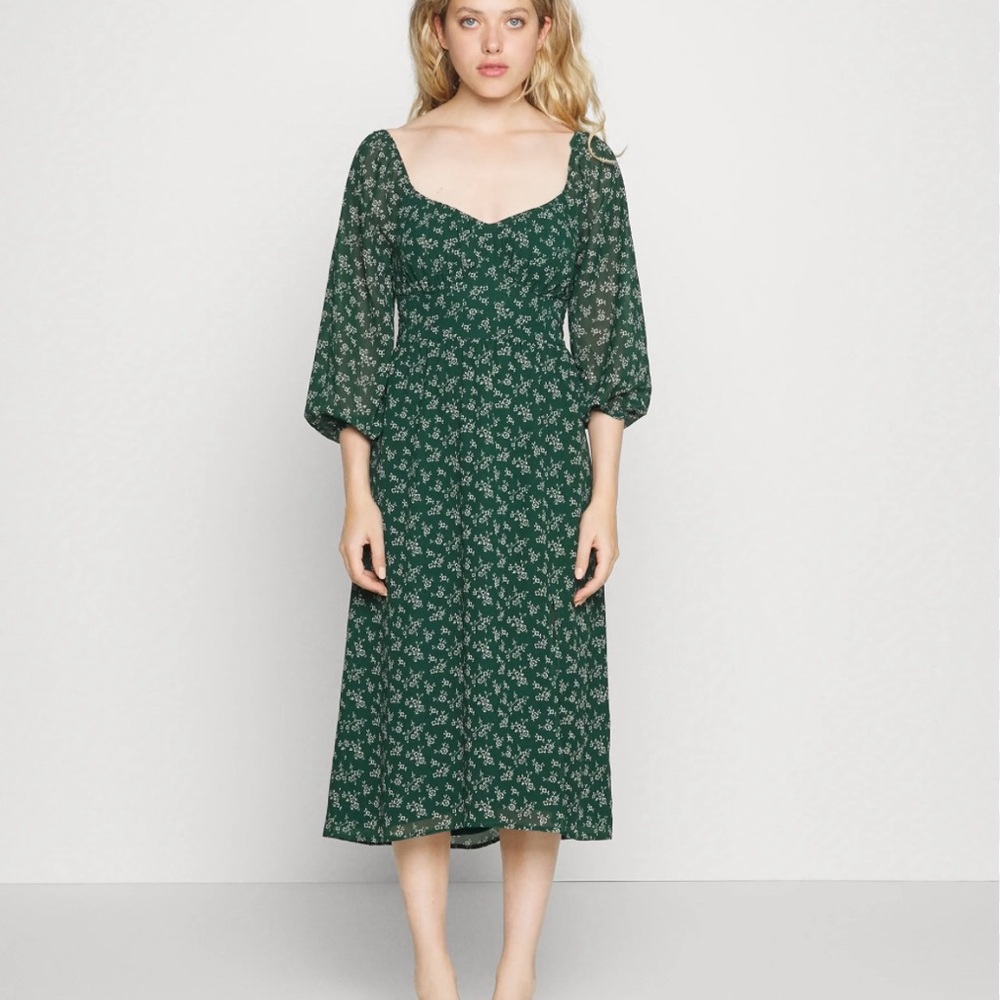 Hollister Green Midi Sundress with Bishop Sleeves